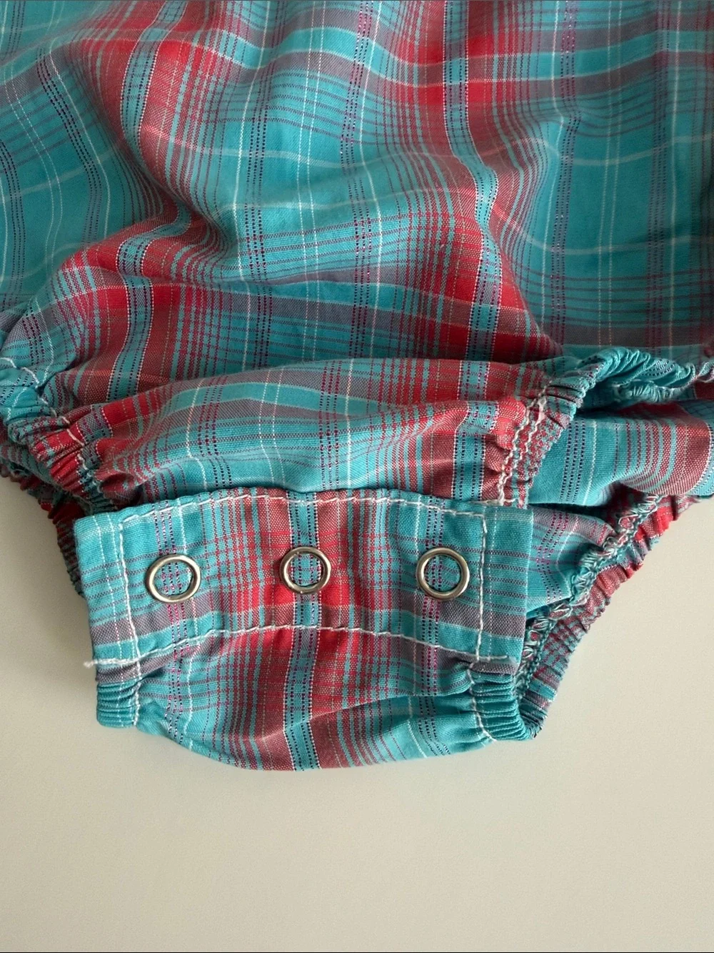Baby Plaid Popover Bodysuit in Teal & Red western ware 6/9 M Brandnew